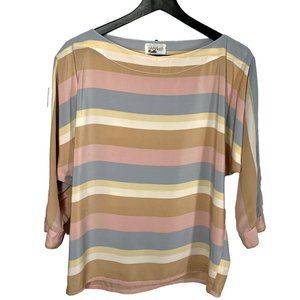 Vintage 80s Multicolor Mute Tone Stripe Boat Neck Boxy Top Large